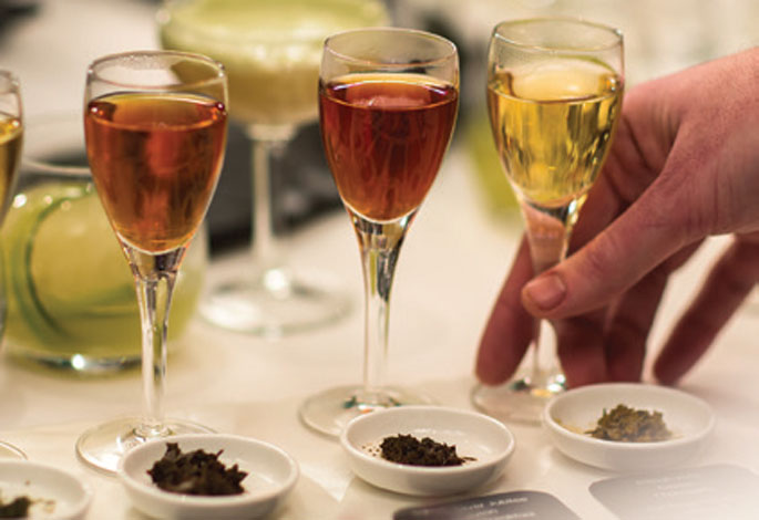 Cocktail Glasses Filled with Different Types of Tea