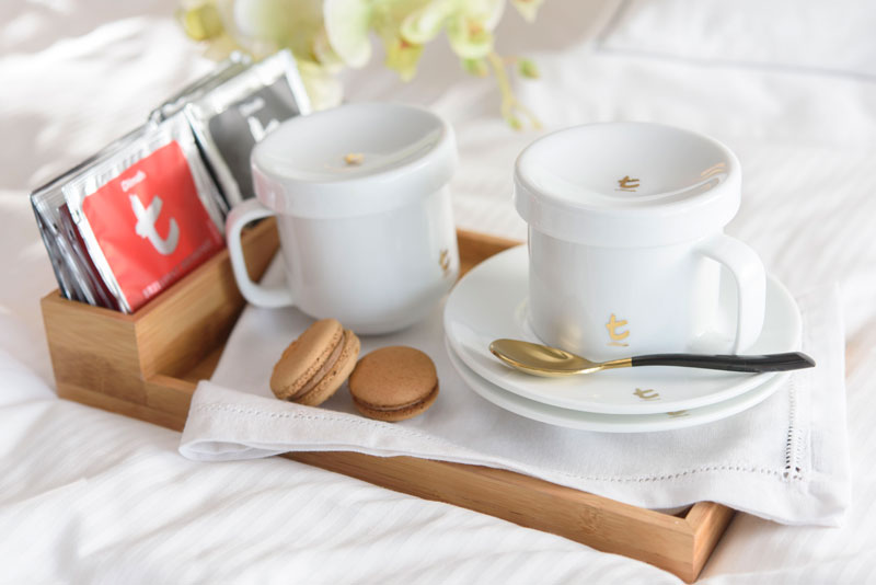 Soft white porcelain tea cups for in-rooms