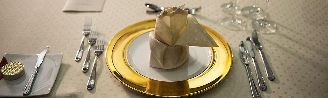 Prepared Gold Coloured Plate with other Tableware 